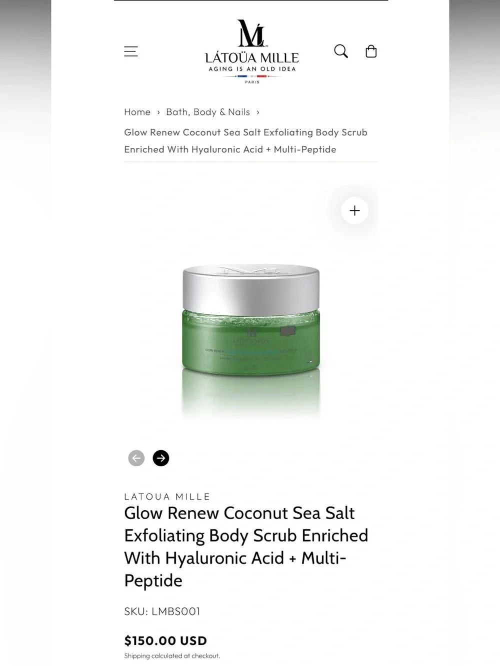 Latoua Mille Glow Renew Coconut Sea Salt Body Scrub- 7.6 fl oz